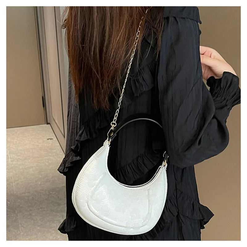 Women PU Leather Chains Crossbody Bag Flower Pouch