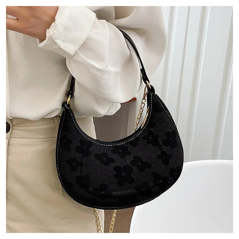 Women PU Leather Chains Crossbody Bag Flower Pouch