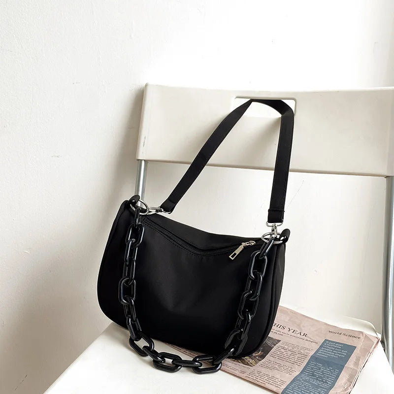 Waterproof Nylon Underarm Shoulder Bag for Women, Small Clutch