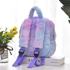 Unicorn Print Backpack for Girls Mini Plush Schoolbag