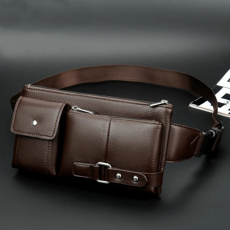 Unisex Waist Pack Belt Bag Solid PU Leather Fanny Pack