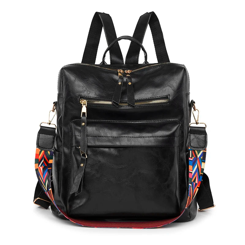 Textured PU Fabric Backpack Large Capacity Anti Theft School Bag