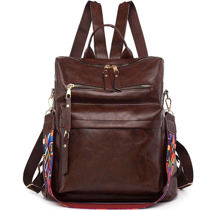 Textured PU Fabric Backpack Large Capacity Anti Theft School Bag