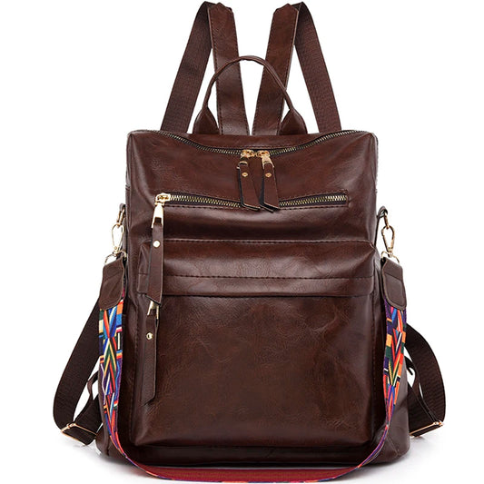 Textured PU Fabric Backpack Large Capacity Anti Theft School Bag