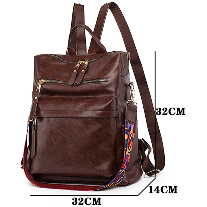 Textured PU Fabric Backpack Large Capacity Anti Theft School Bag