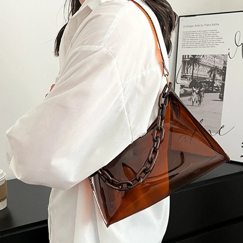 Vintage Clear Jelly Underarm Bag Women Handbags Purse Shoulder Bag