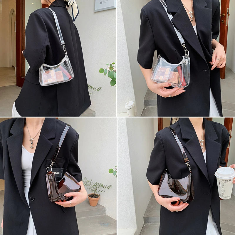 Vintage Clear Jelly Underarm Bag Women Handbag Purse Shoulder Bag