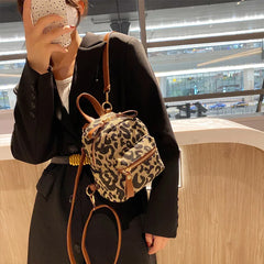 Vintage Leopard Small Backpack for Women Winter Girls Students School Back Packs
