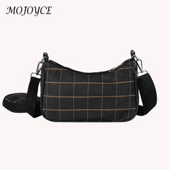 Vintage Plaid Shoulder Bags and Mini Round Purse Set
