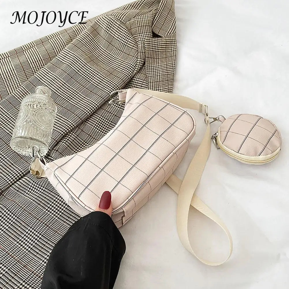 Vintage Plaid Shoulder Bags and Mini Round Purse Set
