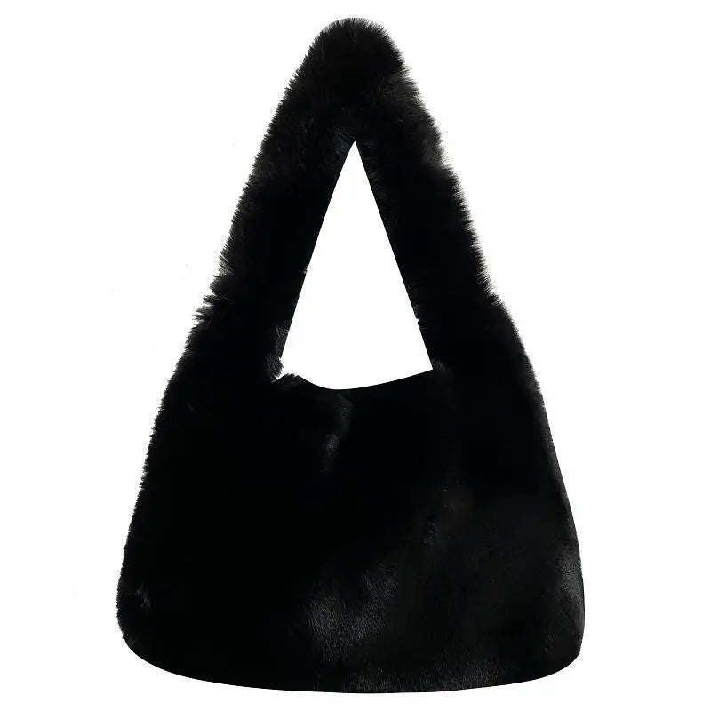Vintage Plush Bucket Bag Solid Portable Shoulder Bag Larger Capacity Tote for Wo