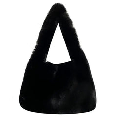 Vintage Plush Bucket Bag Solid Portable Shoulder Bag Larger Capacity Tote for Wo