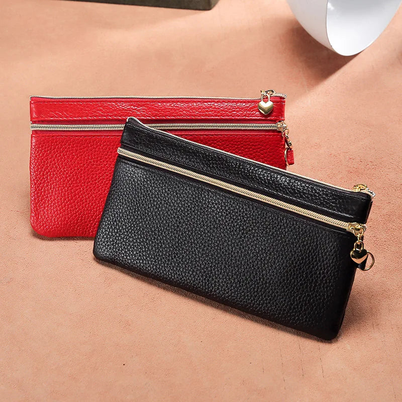 Vintage Women Coin Purse Leather Zipper Small Oil Cowhide Wallet