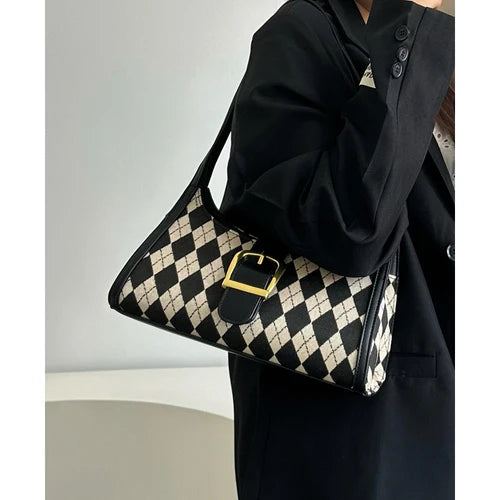 Vintage Plaid Shoulder Bag Clutch Purse Underarm Bags