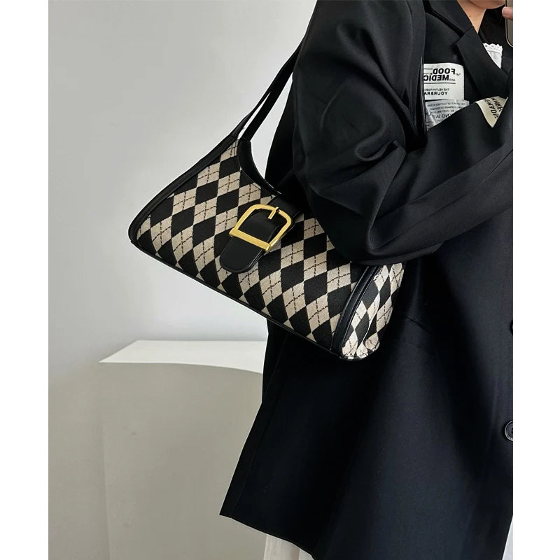 Vintage Plaid Shoulder Bag Clutch Purse Underarm Bags