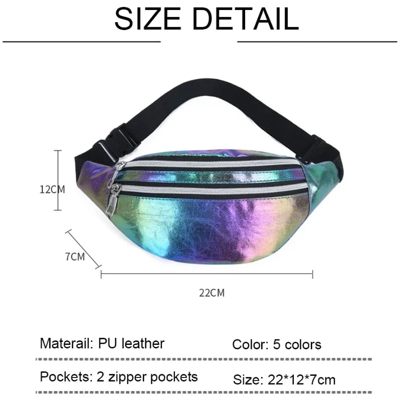 Laser PU Leather Waist Bag for Women Crossbody Outdoor Sports Belt Bag