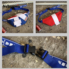 Canvas Waist Pack Bag Men Panelled Fanny Pack Girls Street Sport Crossbody Bags