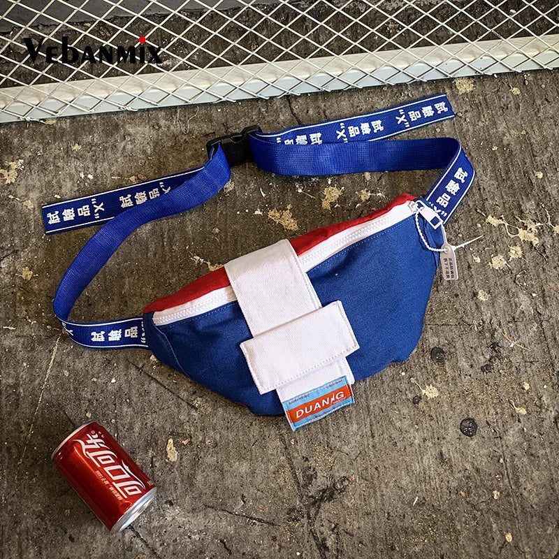 Canvas Waist Pack Bag Men Panelled Fanny Pack Girls Street Sport Crossbody Bags