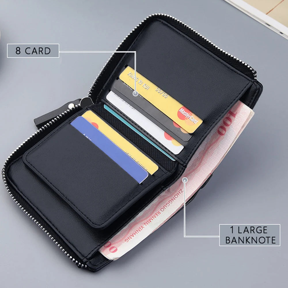 Short Casual Wallet Men PU Leather Small Zipper Coins Bag