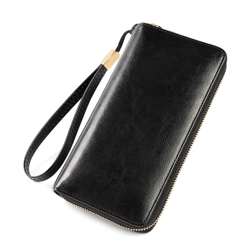 Women's Leather Wallet with Wristlet Strap and Phone Pocket