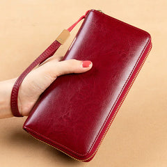 Women's Leather Wallet with Wristlet Strap and Phone Pocket