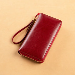 Women's Leather Wallet with Wristlet Strap and Phone Pocket