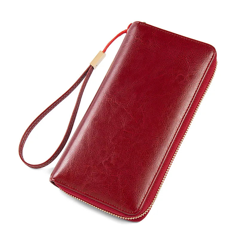 Women's Leather Wallet with Wristlet Strap and Phone Pocket