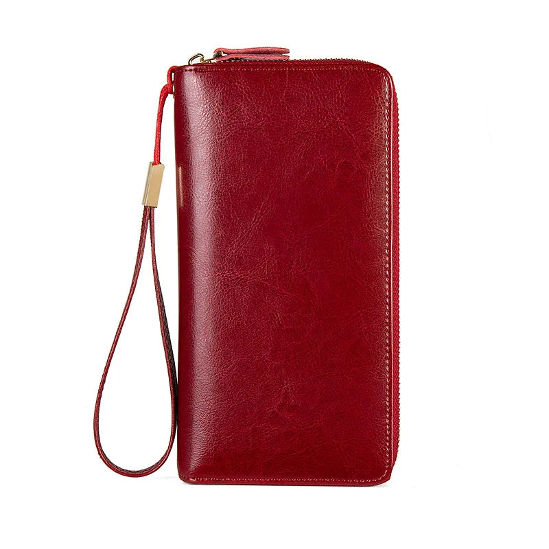 Women's Leather Wallet with Wristlet Strap and Phone Pocket
