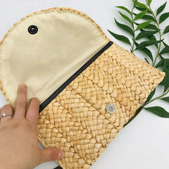 Wheat Straw Woven Clutch Bag Casual Solid Purse Ladies Summer Beach Bag