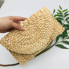 Wheat Straw Woven Clutch Bag Casual Solid Purse Ladies Summer Beach Bag