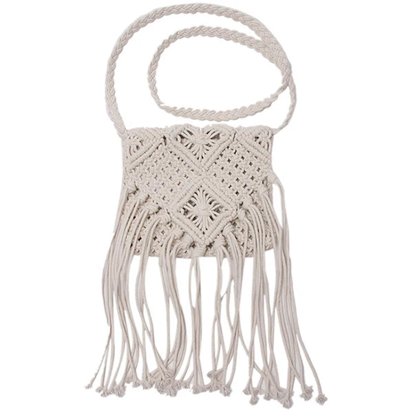 Hollow Out Woven Tassel Bag Straw Shoulder Ladies Handbag