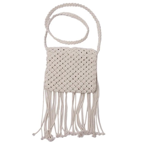 Hollow Out Woven Tassel Bag Straw Shoulder Ladies Handbag