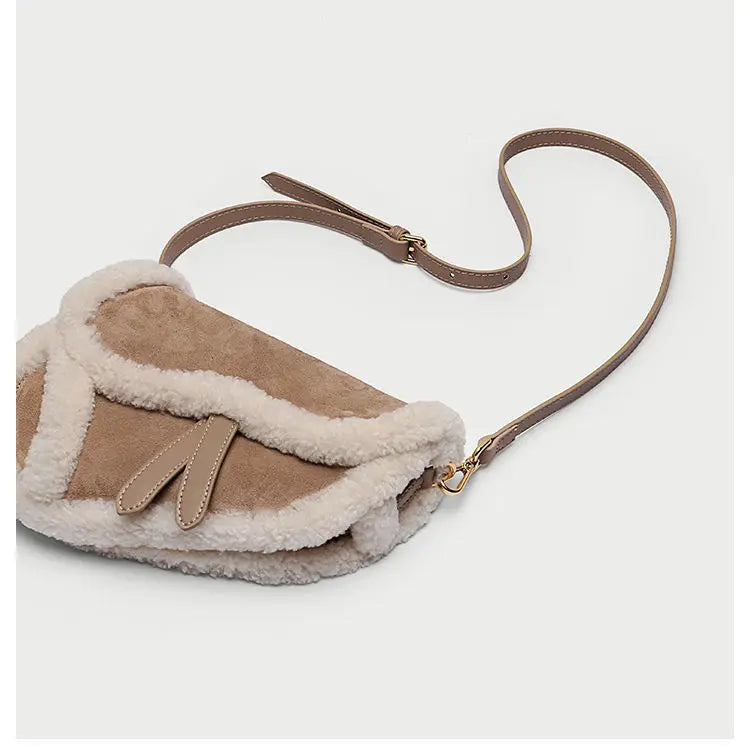 Winter Lamb Saddle Shoulder Bag Women Crossbody Bags