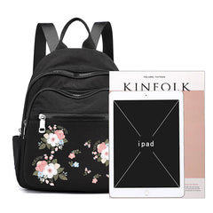 Waterproof Nylon Floral Embroidered Travel Backpack