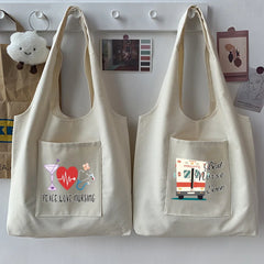 Sweet Style Shopping Bag Tote Bag Casual Commuter Bag Beige Canvas