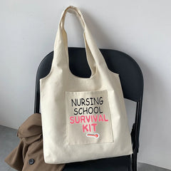 Sweet Style Shopping Bag Tote Bag Casual Commuter Bag Beige Canvas