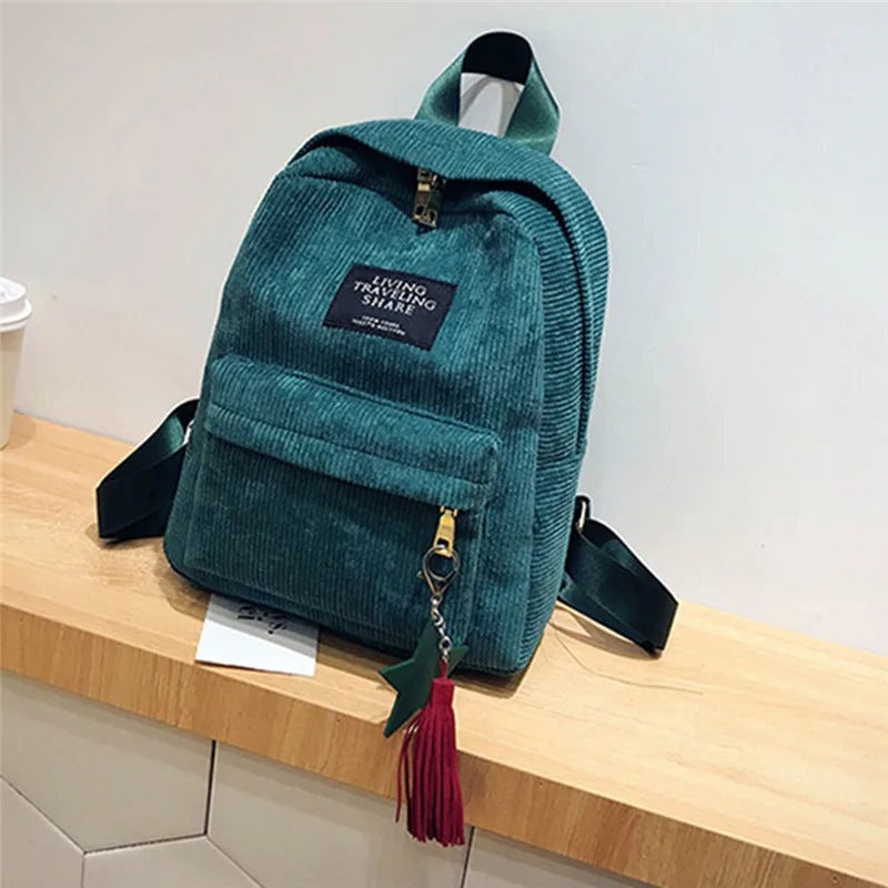 Women's Corduroy Backpack Campus Style Double Shoulder Bag