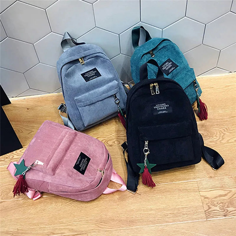 Woman Mini Corduroy Backpacks Campus Style Double Shoulder Bag
