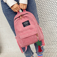 Woman Mini Corduroy Backpacks Campus Style Double Shoulder Bag