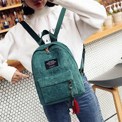 Corduroy Campus Style Mini Backpack Solid Color Double Shoulder Bag