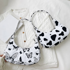 Animal Print Small Nylon Shoulder Bag Women Half Moon Underarm Handbag