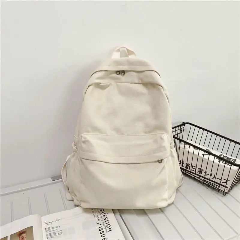 Canvas Travel Backpack Solid School Bags For Teenager Girls