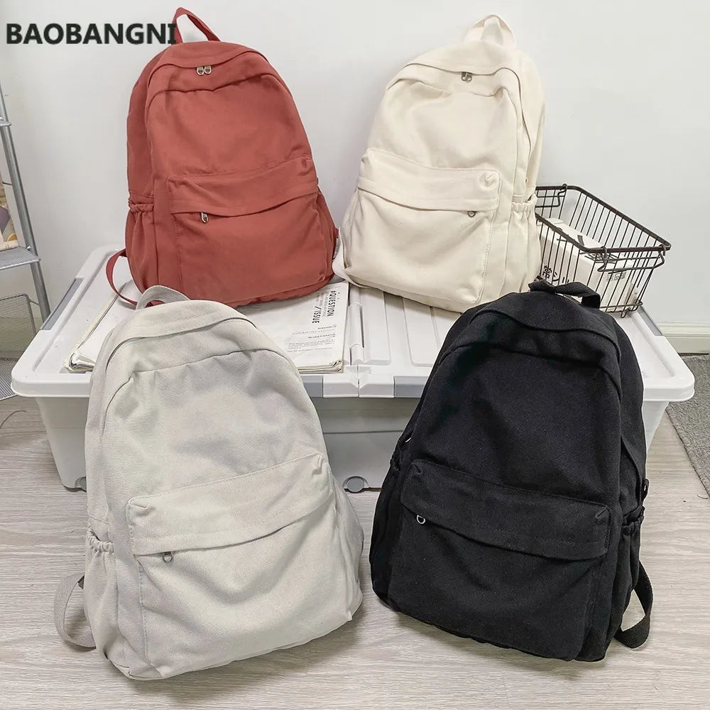 Canvas Travel Backpack Solid School Bags For Teenager Girls