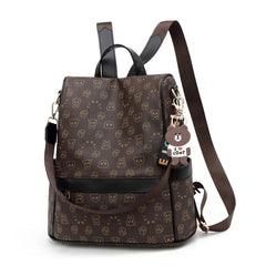 Cartoon Print Leather Backpack for Women