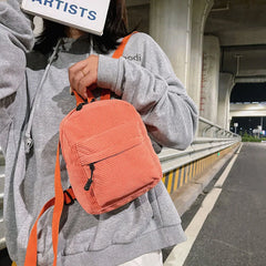 Corduroy Women Backpack Solid Travel Bag for College Student