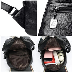 Women Leather Backpack School Bags Large Capacity Travel Mochila