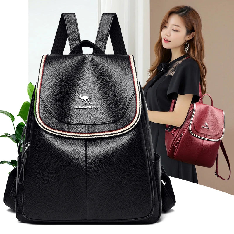 Women Leather Backpack School Bags Large Capacity Travel Mochila