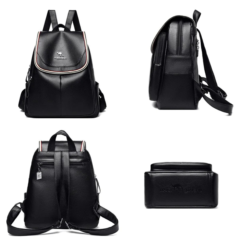 Women Leather Backpack School Bags Large Capacity Travel Mochila