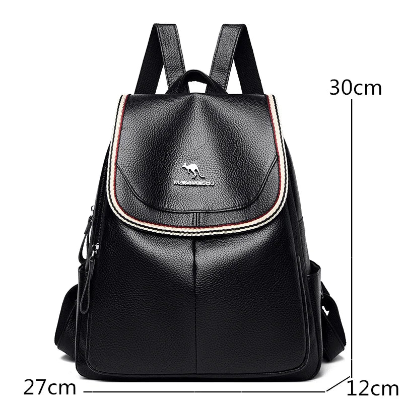 Women Leather Backpack School Bags Large Capacity Travel Mochila