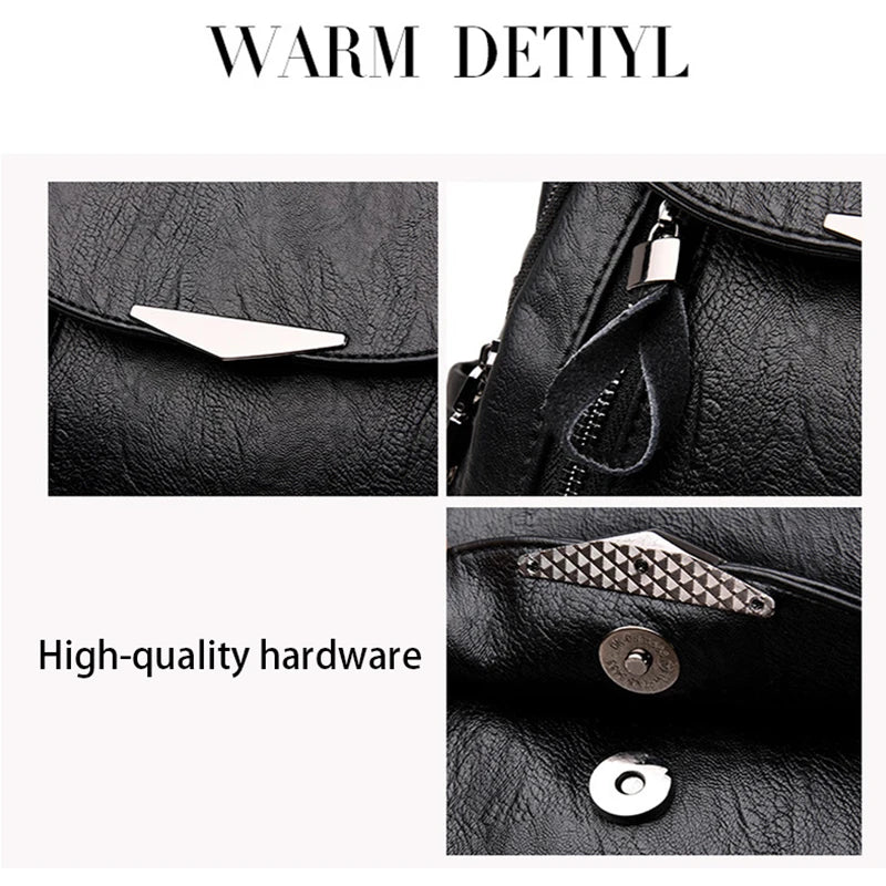Women PU Leather Travel Backpack Large Capacity School Bag